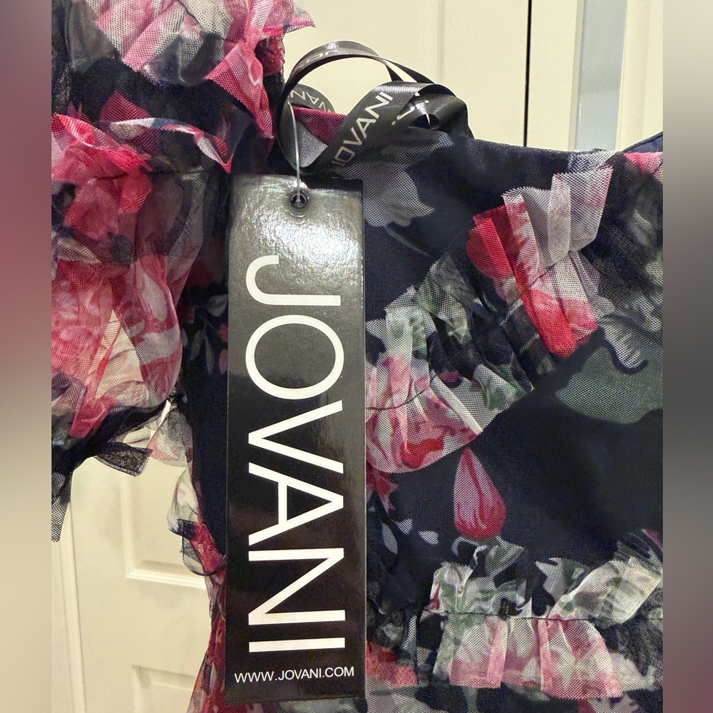 JOVANI 40331 | Off the Shoulder Floral Navy Gown | Ruffles | Women’s 6 - Picture 10 of 11